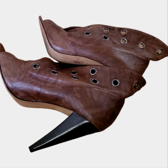 ⭐️ Report Signature Leather Brown Vandalia Open Toes Ankle Booties 8 1/2 - Picture 5 of 8